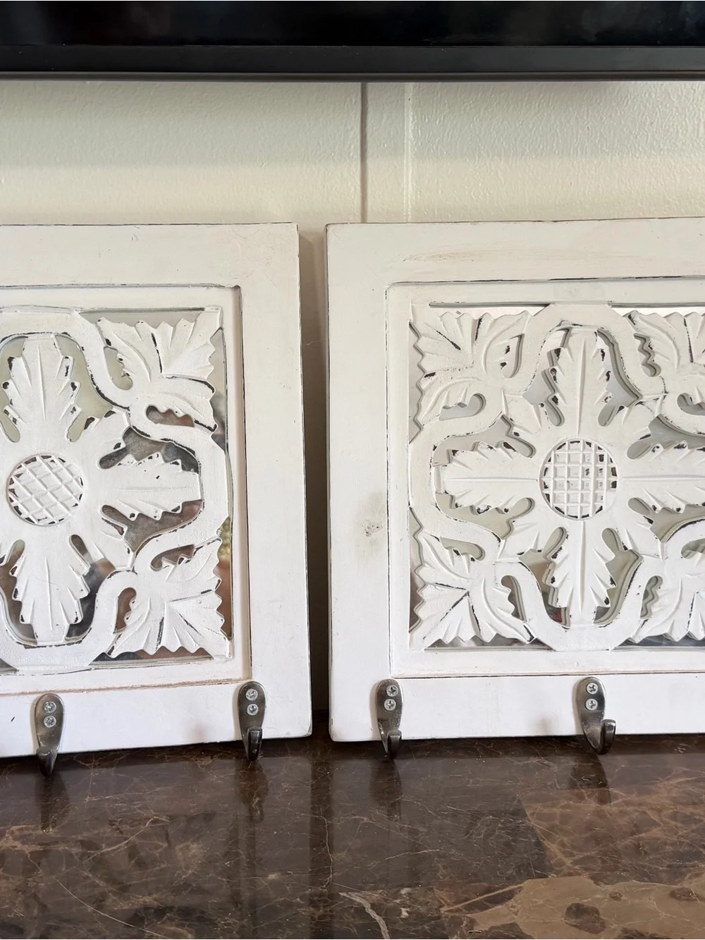 White Carved Wood Wall Hook Panel - Decorative Home Wall Decor